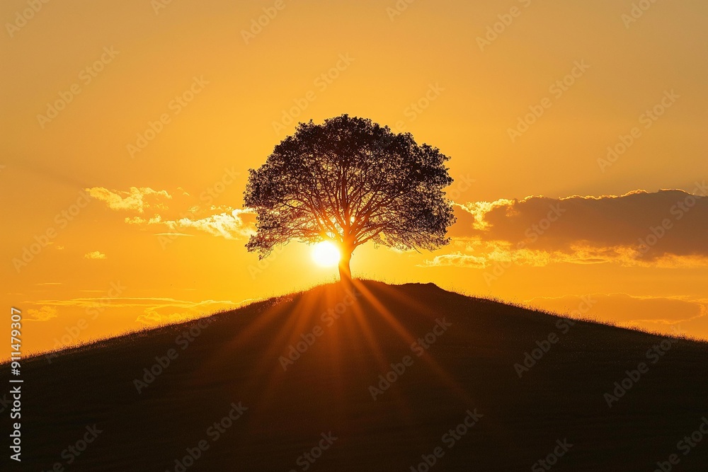 Lone Tree Against a Sunset Backdrop