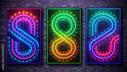 Neon Glow Track Road Alphabet and Numbers  generative AI photo