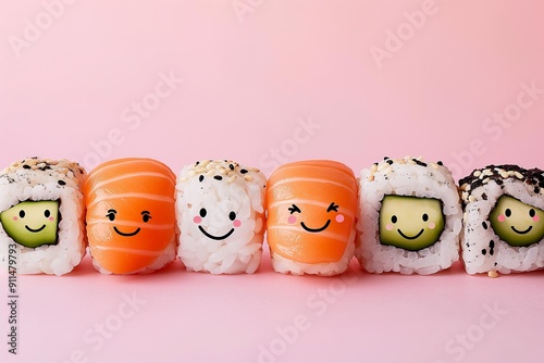 Obraz na płótnie Delightful Array of Animated Sushi Characters w salonie