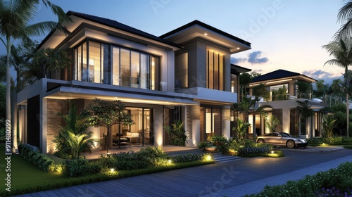 Villa house design featuring an open-plan layout and modern aesthetic  perfect for architectural inspiration.