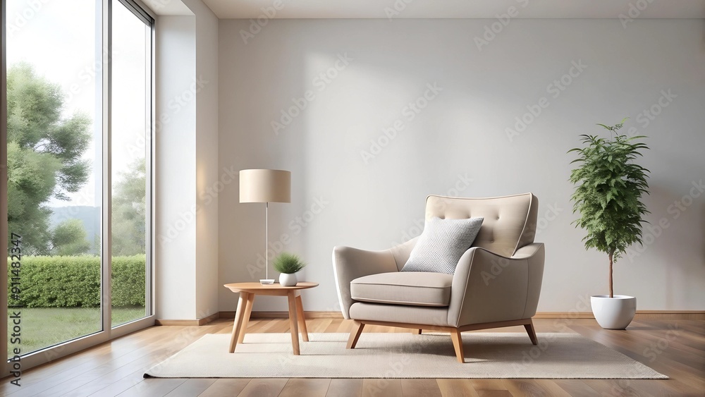 Minimalist Modern Living Room with Plush Armchair generative AI Minimalist Modern Living Room with Plush Armchair generative AI