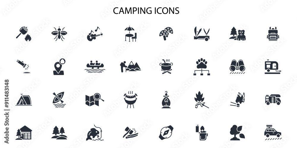 Camping icon set.vector.Editable stroke.linear style sign for use web design,logo.Symbol illustration. Camping icon set.vector.Editable stroke.linear style sign for use web design,logo.Symbol illustration.