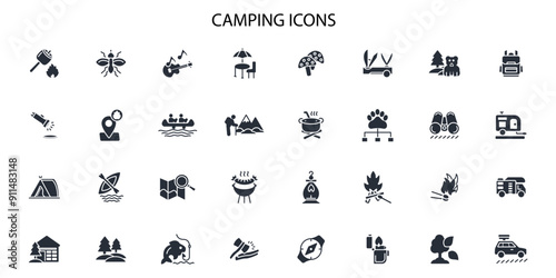 Camping icon set.vector.Editable stroke.linear style sign for use web design,logo.Symbol illustration.