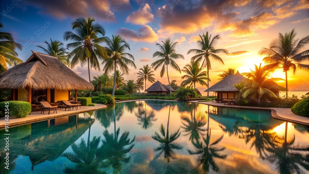 Golden Hour at the Tropical Oasis  AI generated