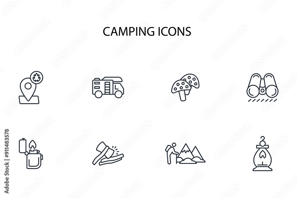 Camping icon set.vector.Editable stroke.linear style sign for use web design,logo.Symbol illustration. Camping icon set.vector.Editable stroke.linear style sign for use web design,logo.Symbol illustration.