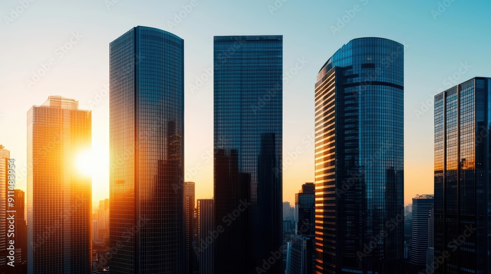 The urban skyline at dawn is a stunning display of architecture and light The urban skyline at dawn is a stunning display of architecture and light