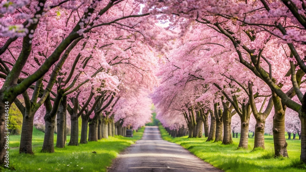 A Tranquil Path Embraced by Delicate Cherry Blossoms AI Generated A Tranquil Path Embraced by Delicate Cherry Blossoms AI Generated