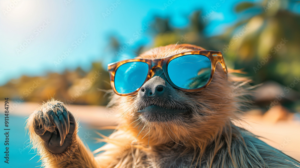 Sloth at the beach wearing sunglasses Sloth at the beach wearing sunglasses