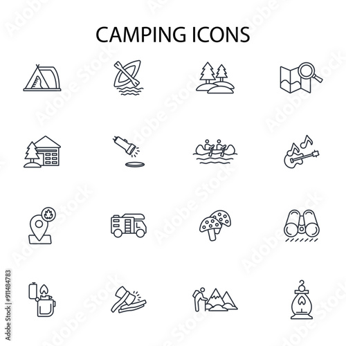 Camping icon set.vector.Editable stroke.linear style sign for use web design,logo.Symbol illustration.