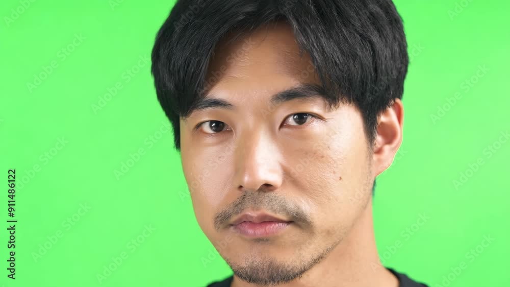 Serious Young Japanese Man on Green Screen Serious Young Japanese Man on Green Screen
