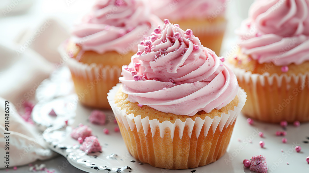 Cupcakes with pink cream on top Cupcakes with pink cream on top