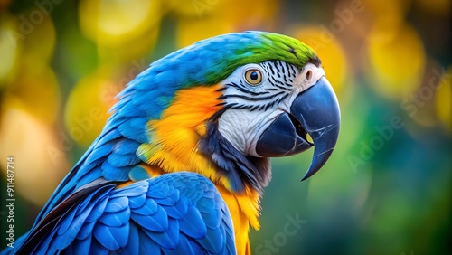 A Symphony of Blue and Yellow: Abstract Macaw  AI generated