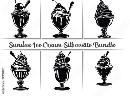 ice cream cones, sundae ice cream silhouette, ice cream doodle black set, Chocolate, vanilla cartoon ice cream cone fruit, mint, berry Kawaii icon summer sweet foods vector illustration.