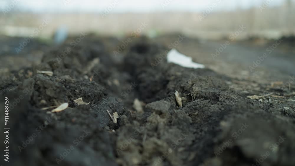Close-up view of a muddy trench filled with rainwater on leaf-covered ground, with wet soil, decaying leaves, and patches of green grass in a natural, outdoor setting Close-up view of a muddy trench filled with rainwater on leaf-covered ground, with wet soil, decaying leaves, and patches of green grass in a natural, outdoor setting