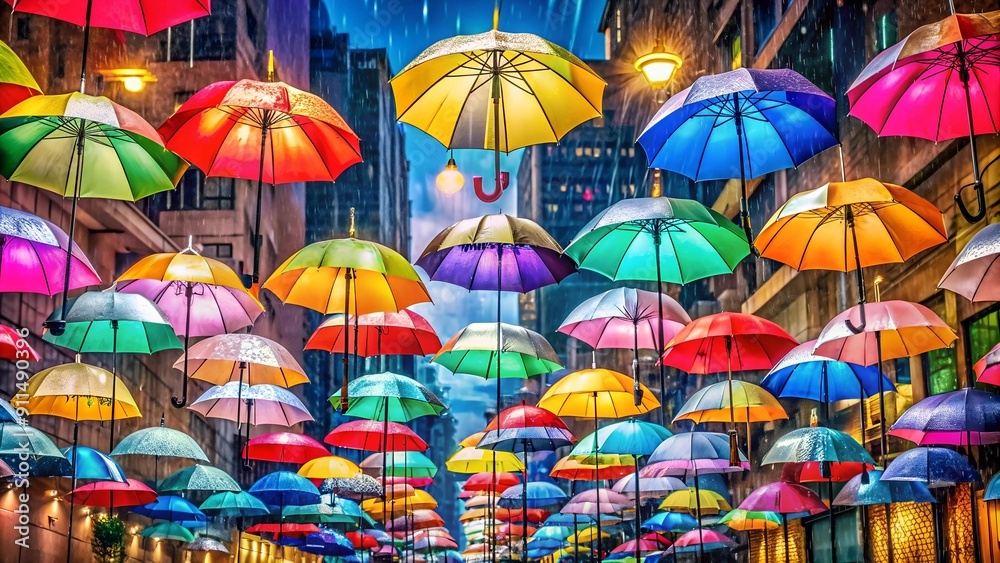 Urban Symphony of Umbrellas: A Rainy Day Tapestry AI Generated Urban Symphony of Umbrellas: A Rainy Day Tapestry AI Generated