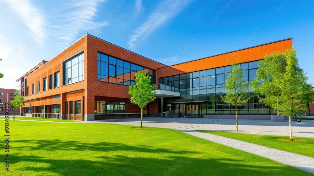 Brick Facade School with Blue Sky Brick Facade School with Blue Sky