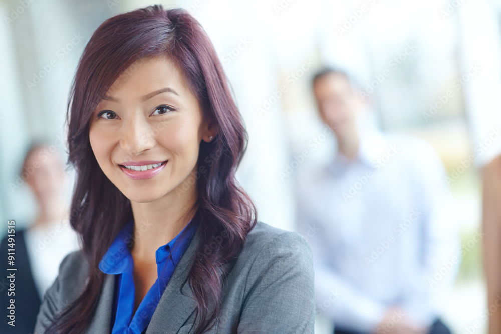 Smile, business and woman with portrait in office for career in sales or project management and negotiation for deals. Female employee, confident and professional in workplace for performance reports Smile, business and woman with portrait in office for career in sales or project management and negotiation for deals. Female employee, confident and professional in workplace for performance reports