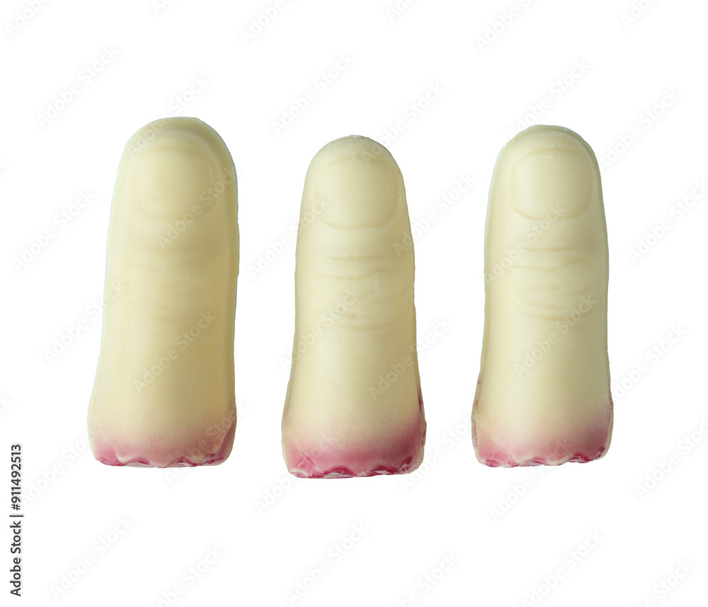 Fototapeta premium Three fingers of white chocolate with red.