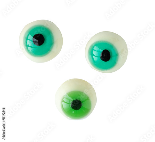 Three colored eyes made with candy for Halloween celebration