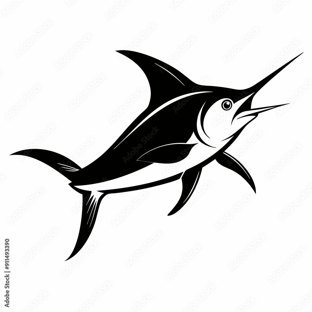 Naklejka premium Swordfish Black silhouette