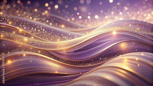 Abstract 3D Background: A Symphony of Shimmering Lavender and Gold Wave Bands  AI Generated