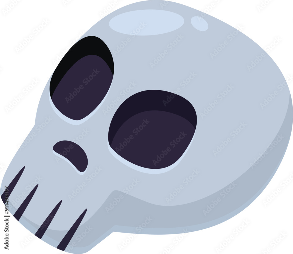 Fototapeta premium Cartoon human skull with empty sockets lying on its side staring