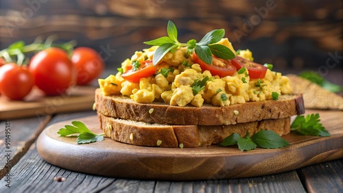 A Deliciously Simple Vegan Breakfast: Tofu Scramble on Rye  AI generated photo