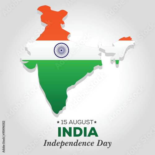 15 August India Independence Day, Realistic 3D Map of India Vector Design Template