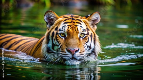 Tiger swimming in the water, tiger, water, swimming, wild, animal, striped, predator, nature, wildlife, carnivore photo