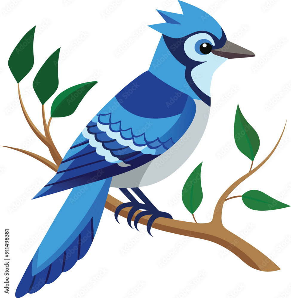 Obraz premium a vector art Blue jay sitting on a tree branch 