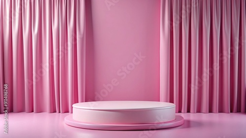 podium with pink fabric product presentation background