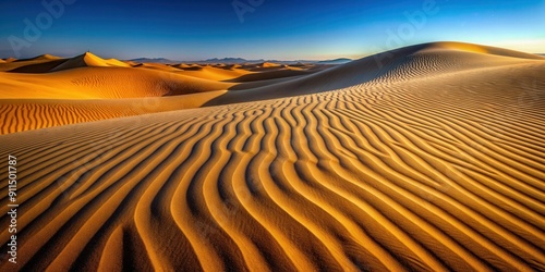 Desert sand dunes with rippled textures and deep shadows, Sahara, arid, sandy, barren, landscape, heat, dry, wilderness