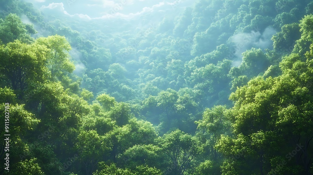 Green Forest with Sunlight and Fog Green Forest with Sunlight and Fog