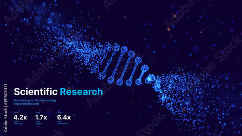 Abstract DNA Molecule Helix Spiral Wave Blue Background. Medical Science Concept, Genetic Biotechnology, Chemistry Biology, DNA Gene. Vector Illustration.