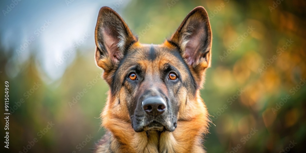 German Shepherd dog with folded ears looking alert and loyal, loyal, intelligent, protective, working dog, obedient, focused German Shepherd dog with folded ears looking alert and loyal, loyal, intelligent, protective, working dog, obedient, focused