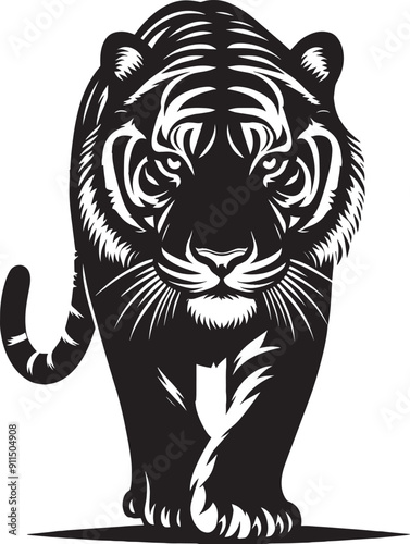 Tiger Silhouette isolated on white background Minimalist tiger vector shape icon