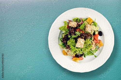 Photo of tasty fresh salad food in plate