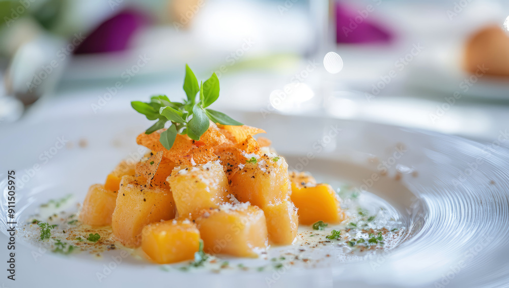 Sweet potato gnocchi with gourmet presentation Sweet potato gnocchi with gourmet presentation