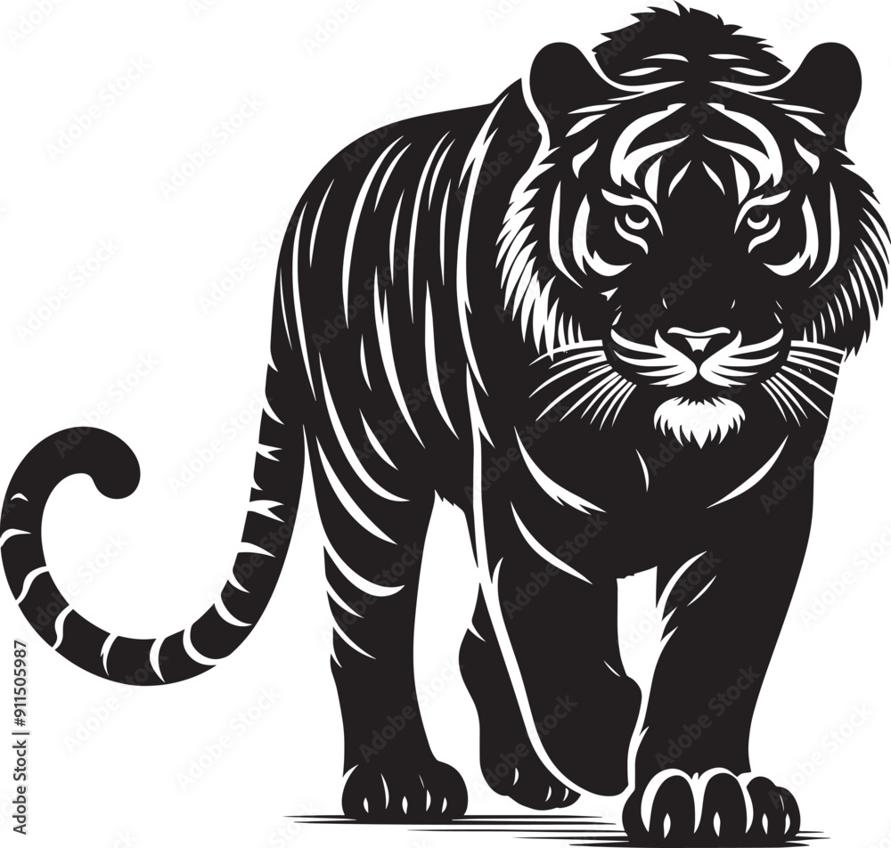 Fototapeta premium Tiger Silhouette isolated on white background Minimalist tiger vector shape icon