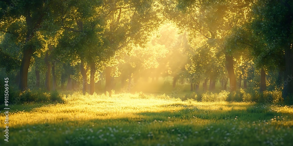 Golden Sunlight Through Trees in a Lush Forest Golden Sunlight Through Trees in a Lush Forest