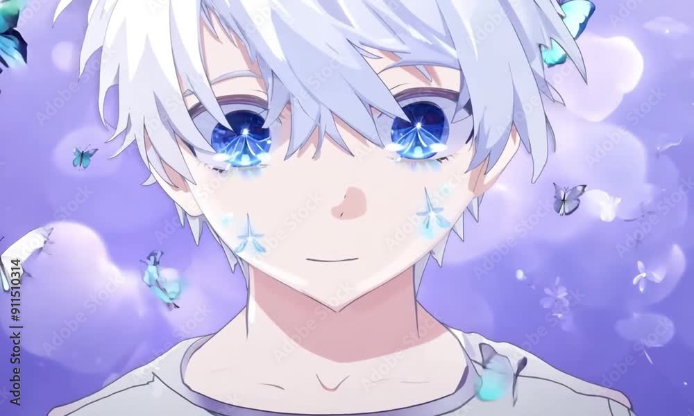 Whimsical Anime Character with Blue Eyes and White Hair Surrounded by Butterflies, Capturing the Essence of Fantasy and Beauty in Digital Art Whimsical Anime Character with Blue Eyes and White Hair Surrounded by Butterflies, Capturing the Essence of Fantasy and Beauty in Digital Art