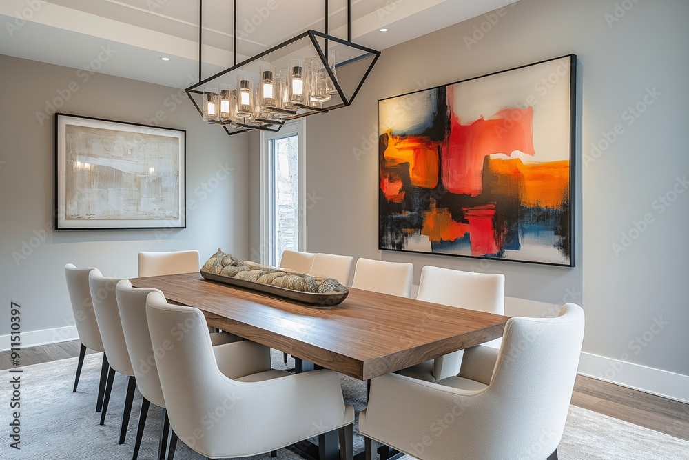 Fototapeta premium A large dining table with a white chair at each end. Interior designs