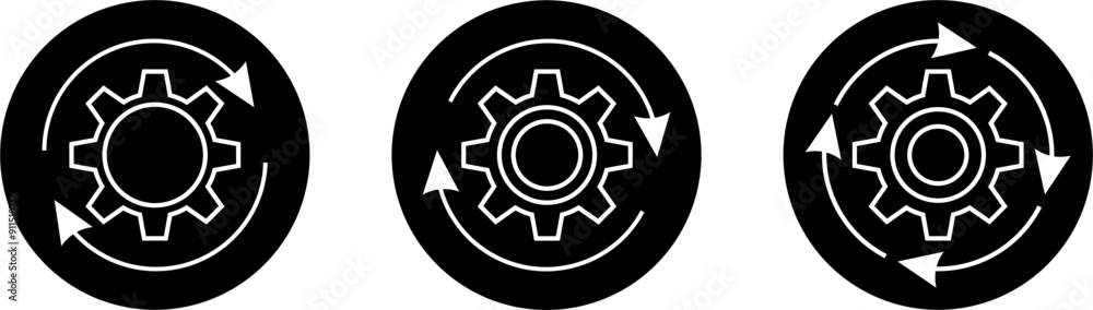 Gear wheel with arrow line icon for web, mobile and infographics. Black background. Vector illustration Gear wheel with arrow line icon for web, mobile and infographics. Black background. Vector illustration