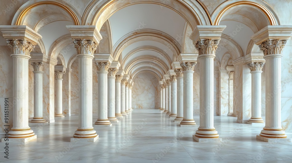 Obraz premium Beautiful marble pillars in grand architectural hall
