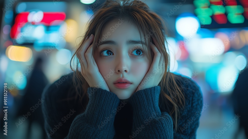 株の暴落で頭を抱える日本人女性 株の暴落で頭を抱える日本人女性