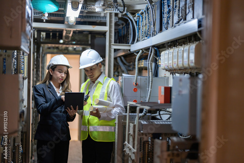 Фотография In the power sector, Asian male and female engineers are essential