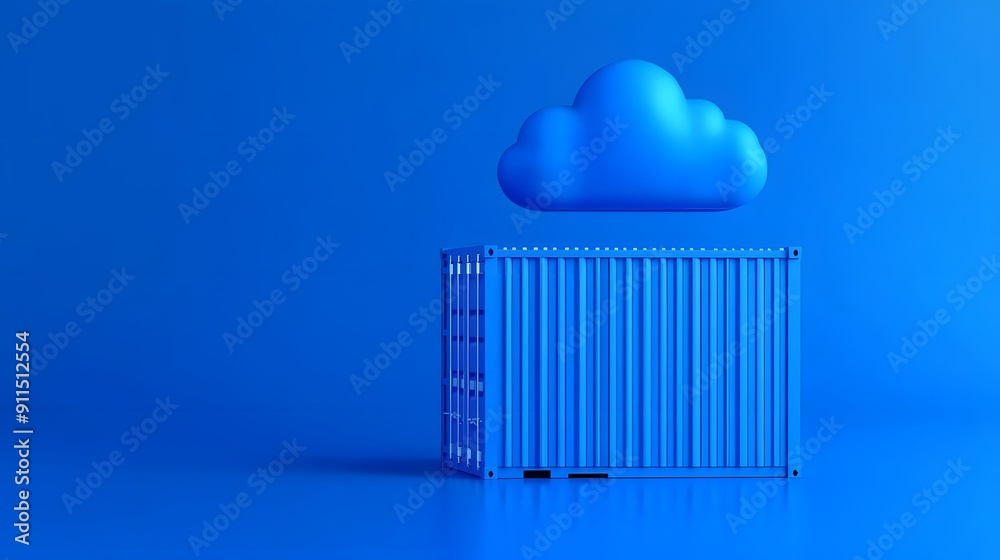 Modern blue-themed image depicting cloud computing and storage with a cloud icon floating above a storage container. Modern blue-themed image depicting cloud computing and storage with a cloud icon floating above a storage container.