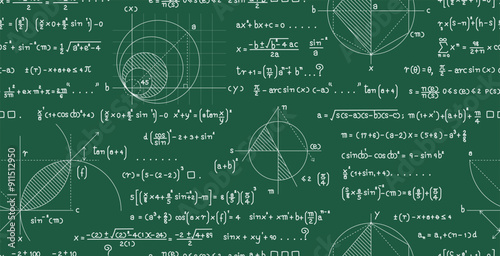 Chart with math formulas on a seamless blackboard.