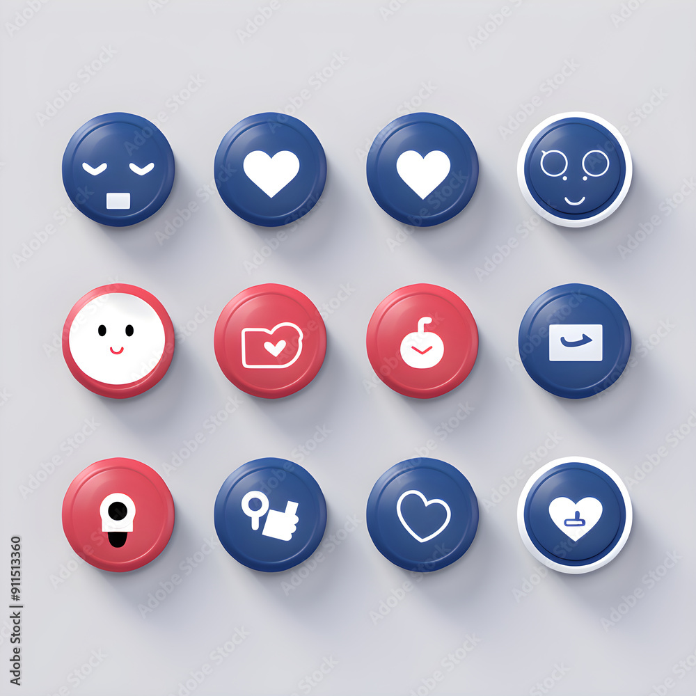 Array of Facebook Interaction Buttons Depicting a Range of Reactions Array of Facebook Interaction Buttons Depicting a Range of Reactions