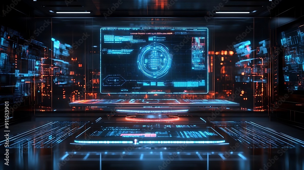 Futuristic Technology Interface with Blue and Red Neon Lights Futuristic Technology Interface with Blue and Red Neon Lights